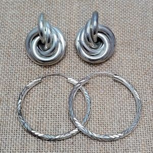 2 PAIRS SILVERTONE EARRINGS | Hoops & Knots